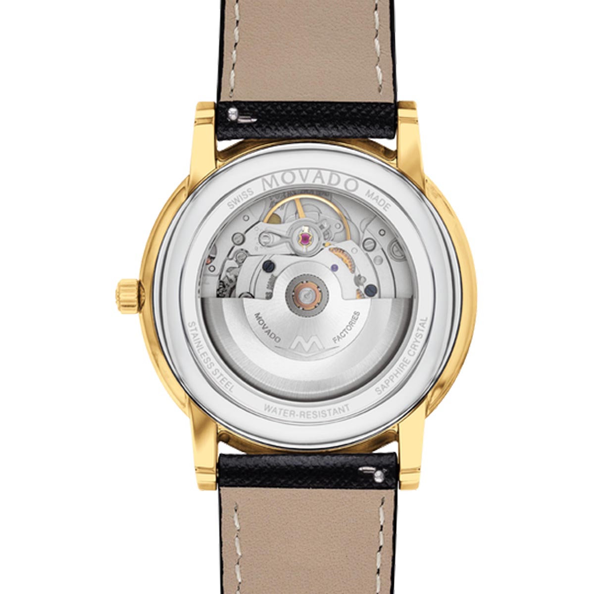 Movado Museum Classic Automatic Mens Watch with Black Dial and Black Leather Strap (Swiss automatic movement)