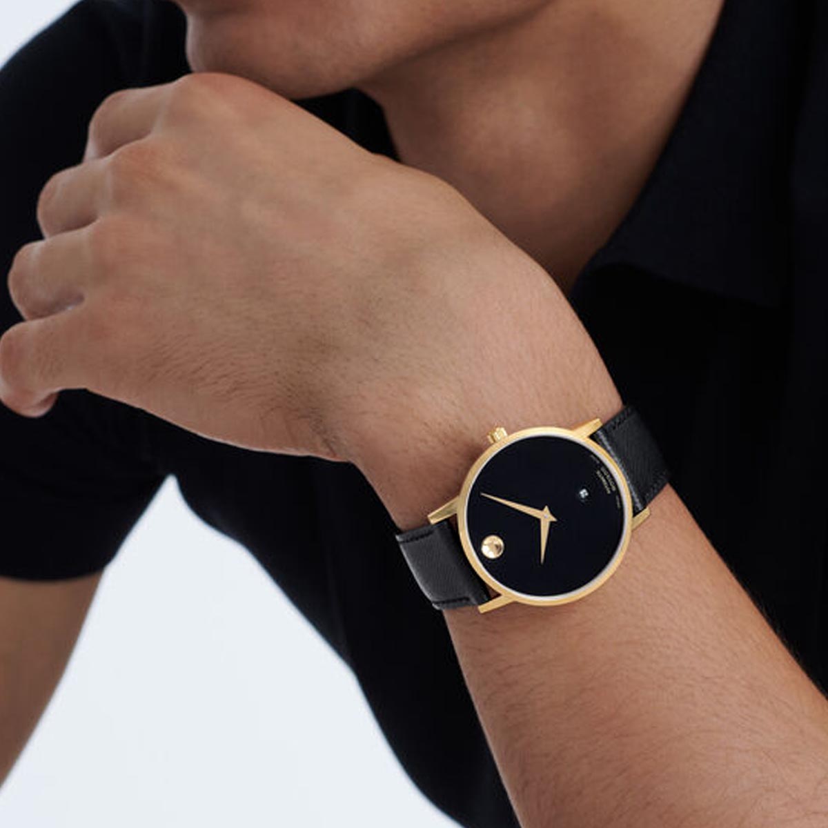 Movado Museum Classic Automatic Mens Watch with Black Dial and Black Leather Strap (Swiss automatic movement)