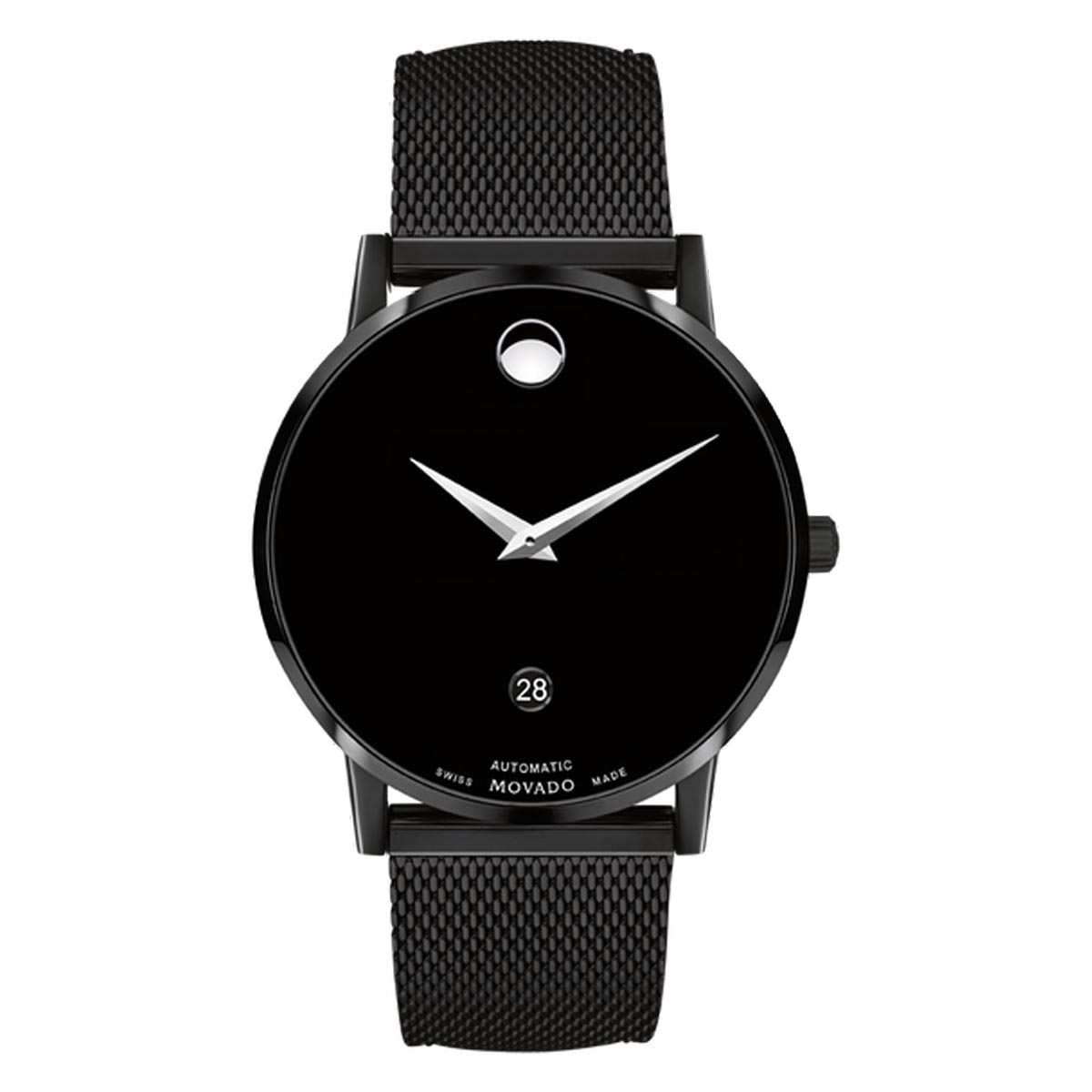 Movado Museum Classic Automatic Mens Watch with Black Dial and Black PVD Mesh Bracelet (Swiss automatic movement)