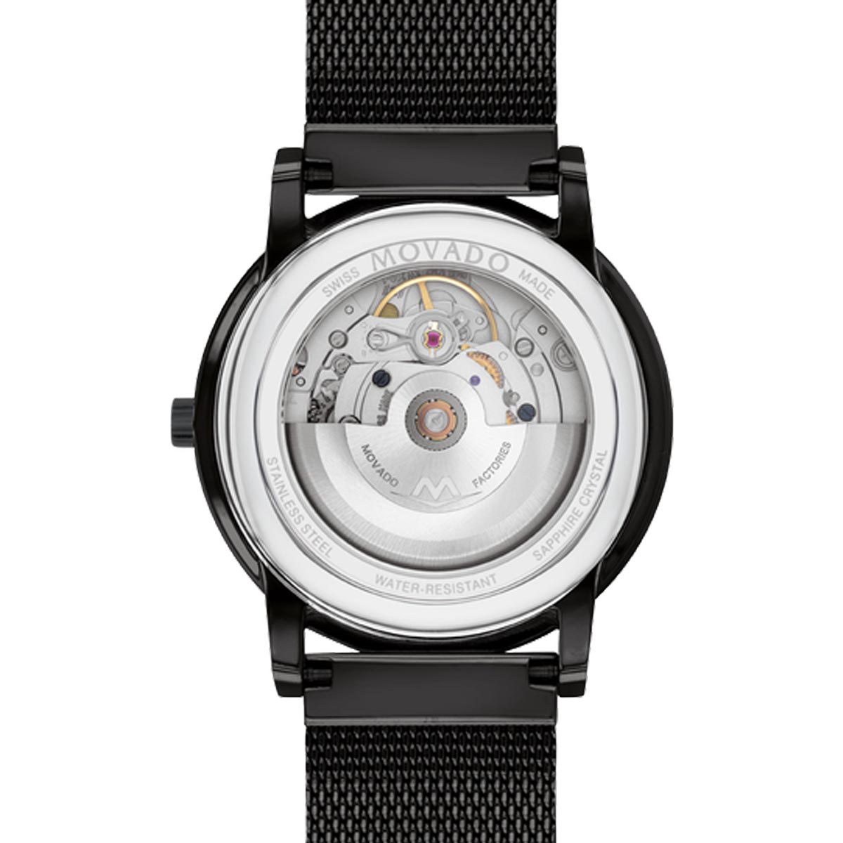 Movado Museum Classic Mens Watch with Black Dial and Black PVD Mesh Bracelet (Swiss automatic movement)