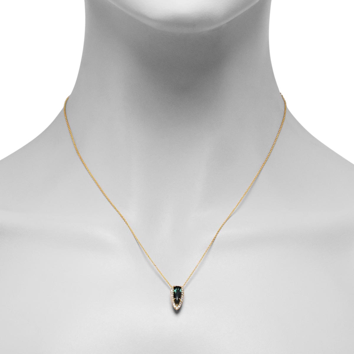 Maine Green Tourmaline Necklace in 14kt Yellow Gold with Diamonds (1/5ct tw)