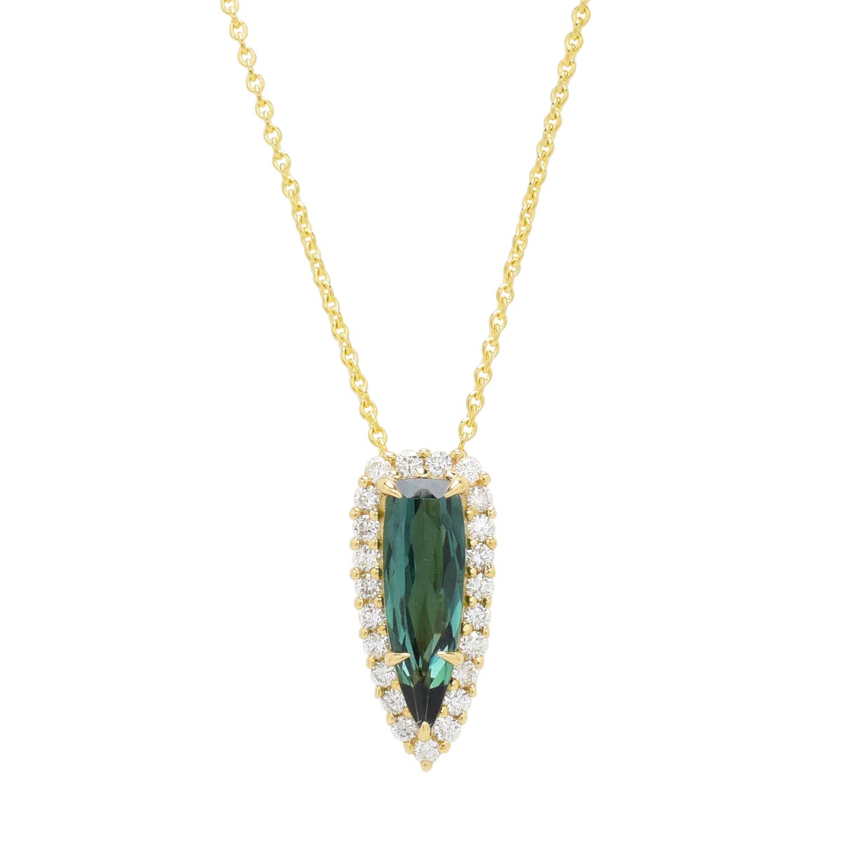 Maine Green Tourmaline Necklace in 14kt Yellow Gold with Diamonds (1/5ct tw)
