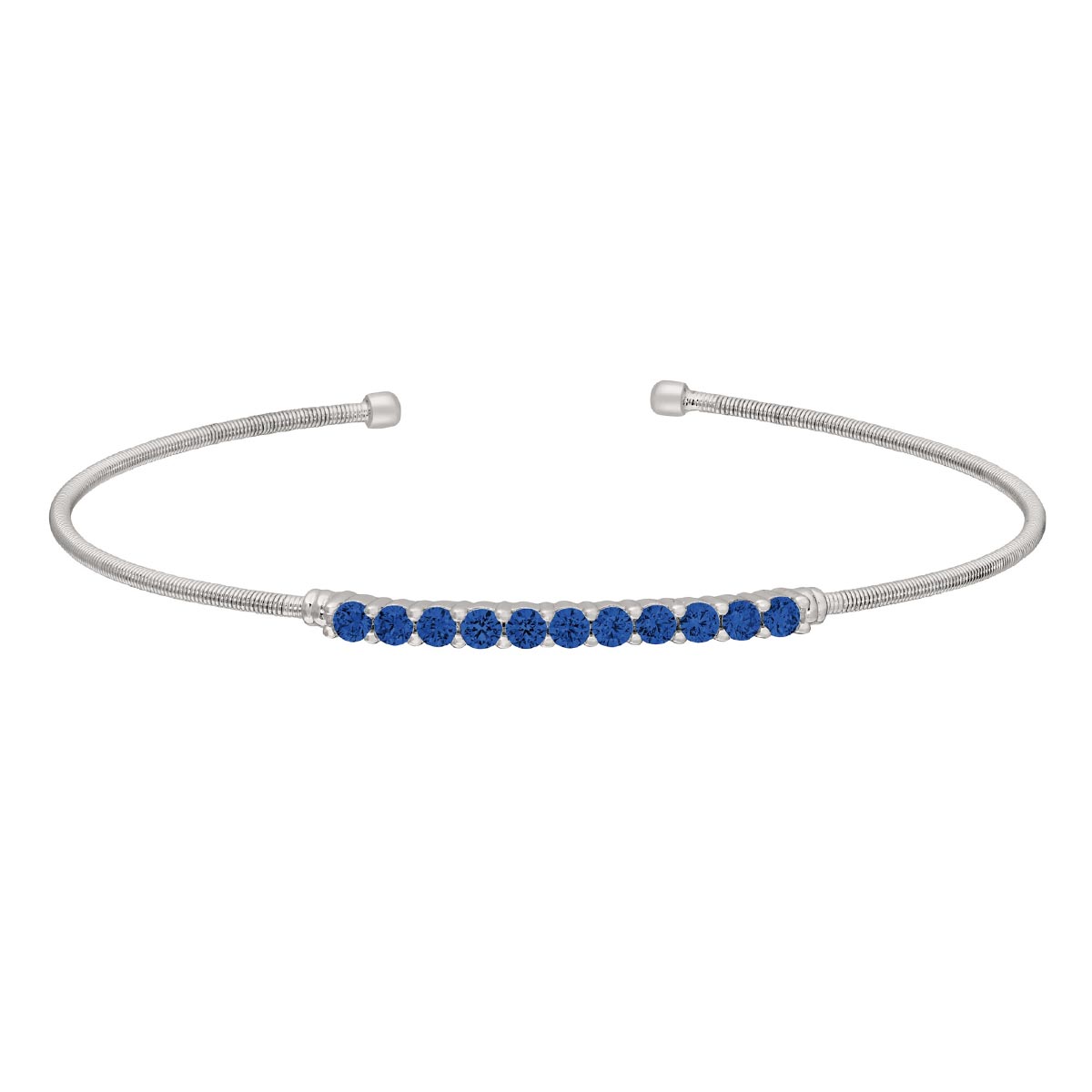 Bella Cavo Blue Cubic Zirconia Flexible Cuff Bracelet in Sterling Silver