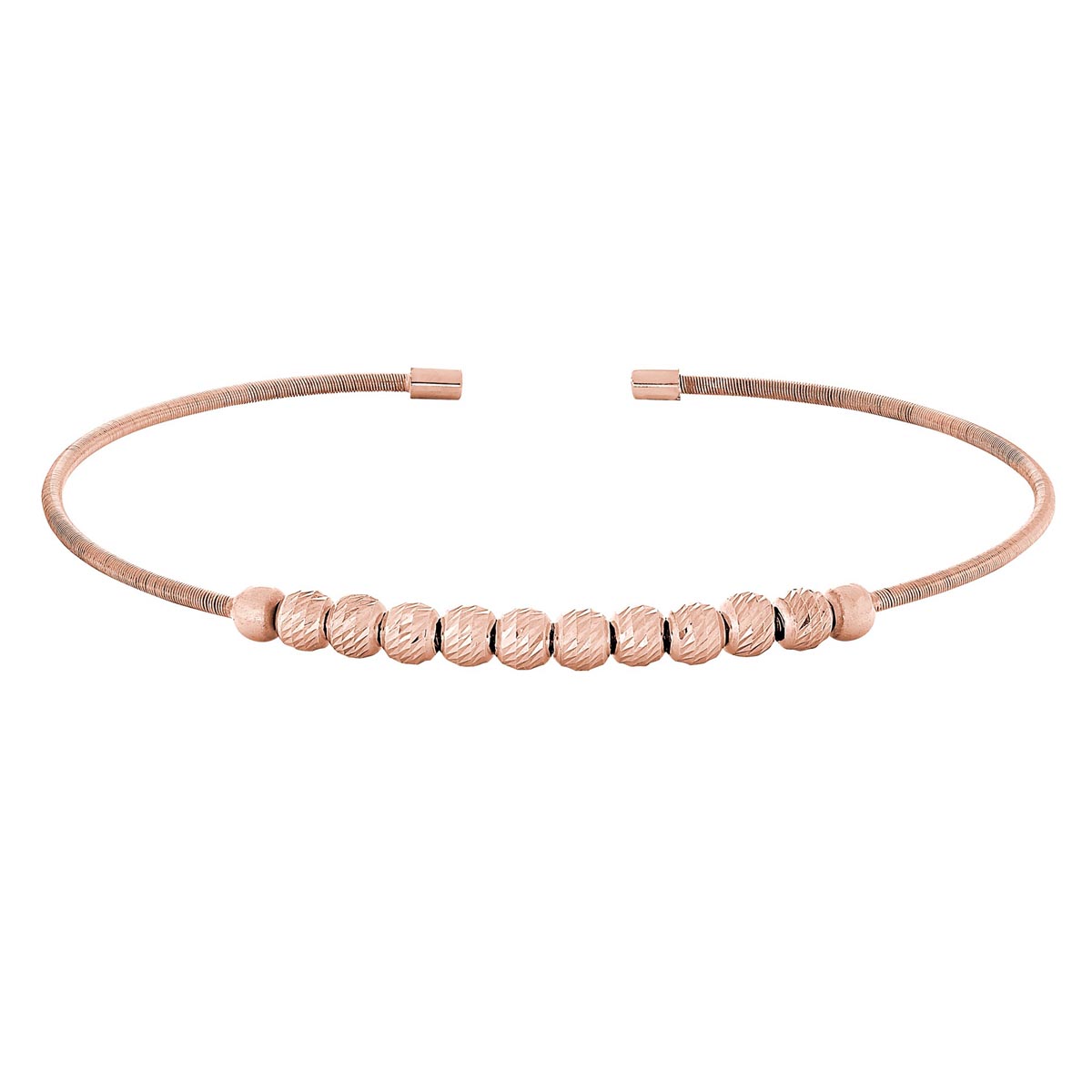 Bella Cavo Flexible Bead Cuff Bracelet in Sterling Silver with Rose Gold Plate