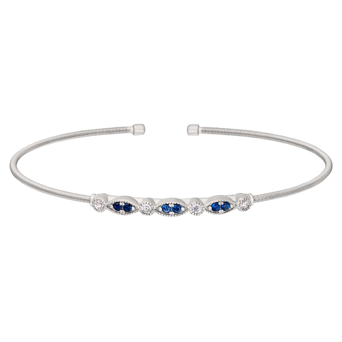 Bella Cavo Blue Cubic Zirconia Cuff Bracelet in Sterling Silver