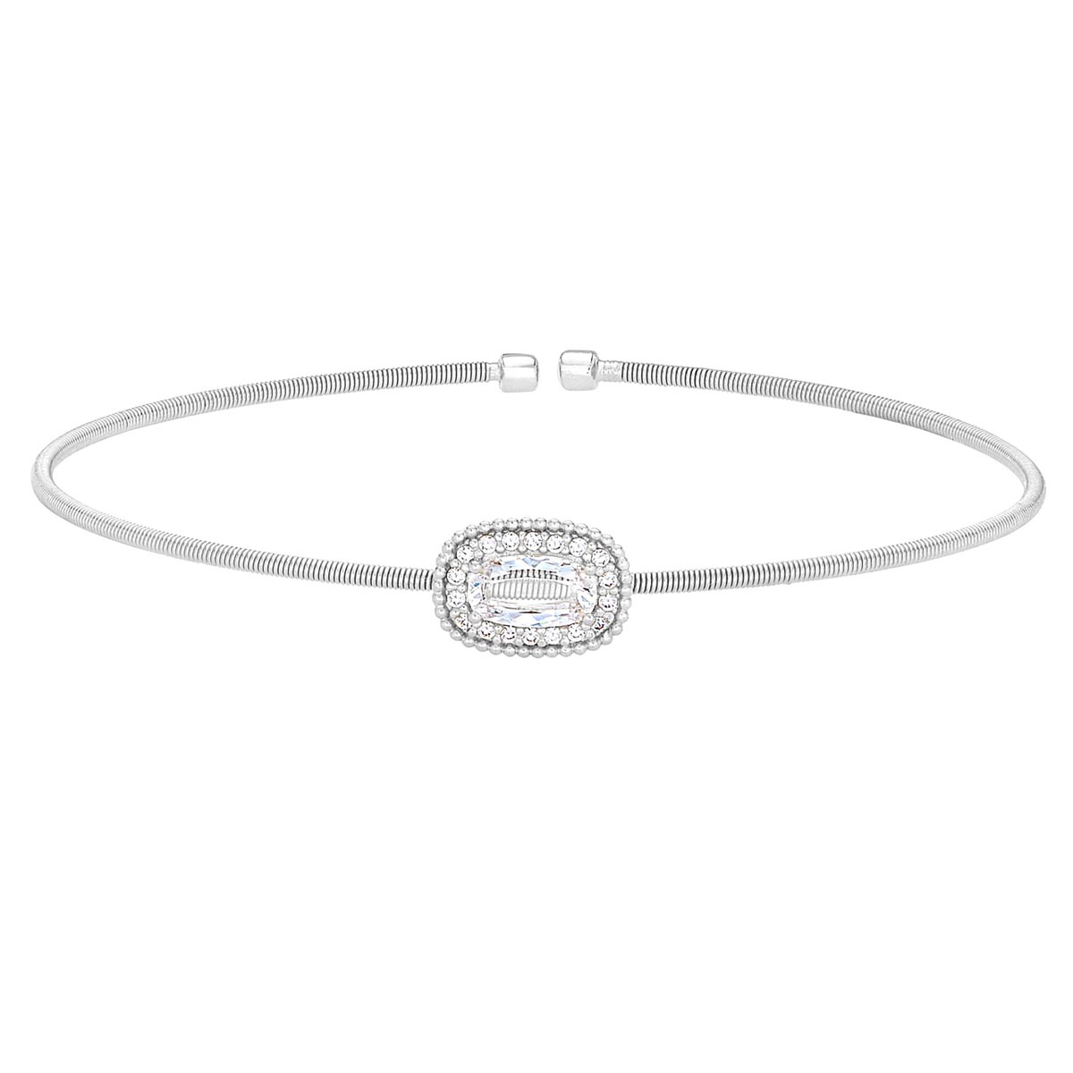 Bella Cavo Oval Halo Cubic Zirconia Cuff Bracelet in Sterling Silver