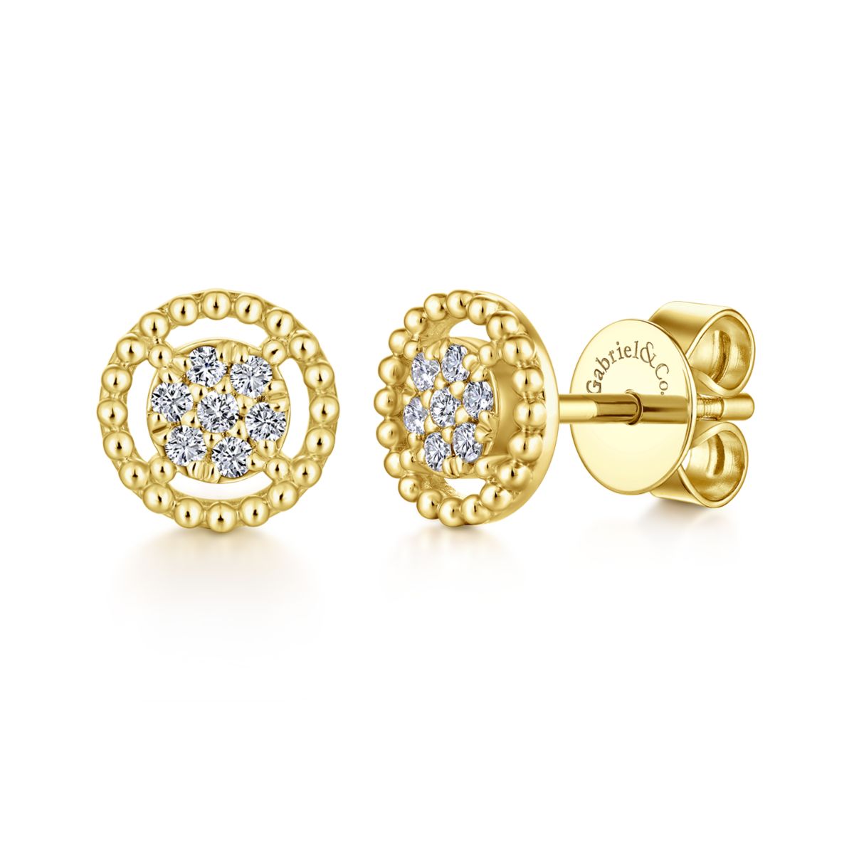 Gabriel Beaded Round Frame Diamond Cluster Stud Earrings in 14kt Yellow Gold (1/10ct tw)