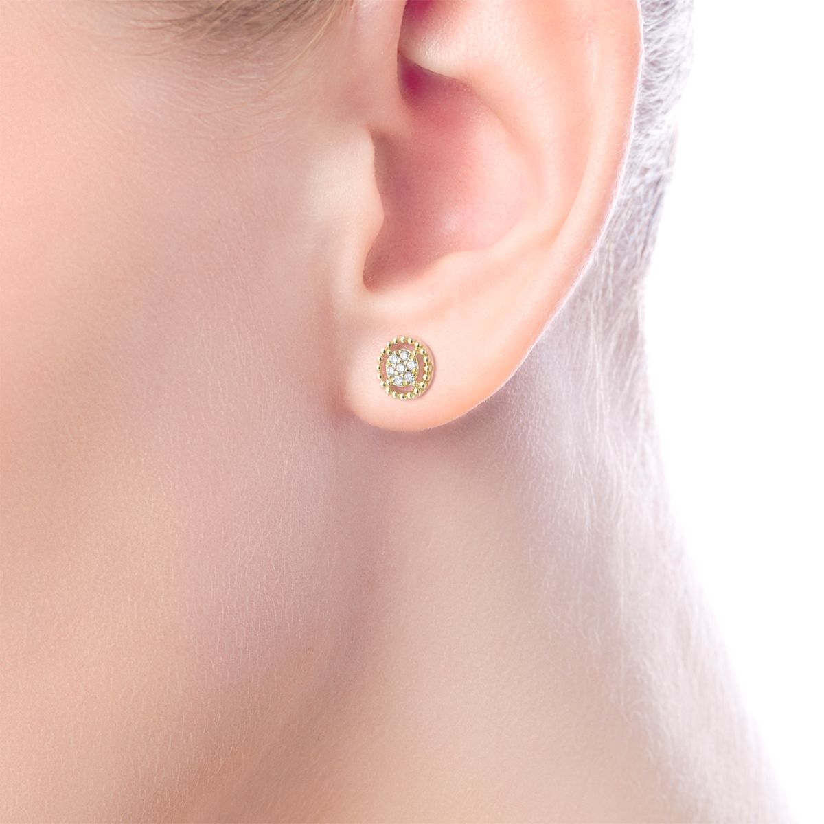 Gabriel Beaded Round Frame Diamond Cluster Stud Earrings in 14kt Yellow Gold (1/10ct tw)