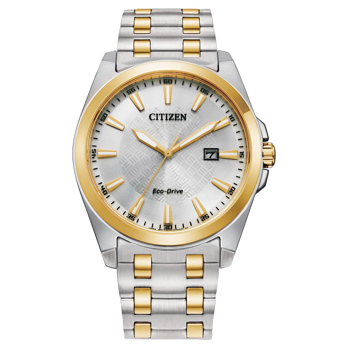 Citizen Peyten Mens Watch with Silver Toned Dial and Stainless Steel and Yellow Gold Toned Bracelet (eco drive movement)