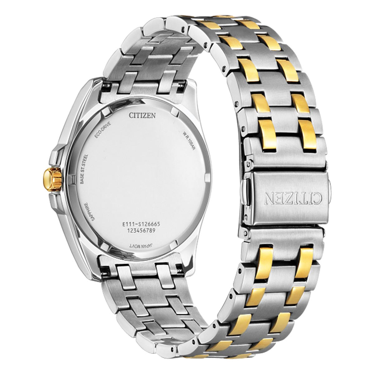 Citizen Peyten Mens Watch with Silver Toned Dial and Stainless Steel and Yellow Gold Toned Bracelet (eco drive movement)