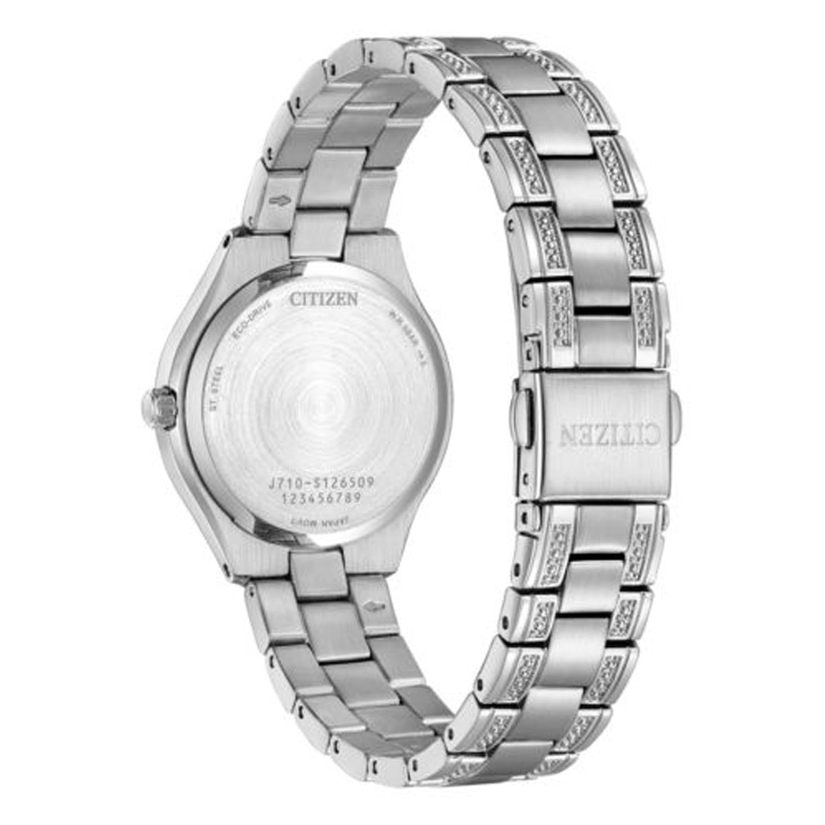 Citizen Silhouette Womens Crystal Watch with Pink Dial and Stainless Steel Bracelet (eco drive movement)