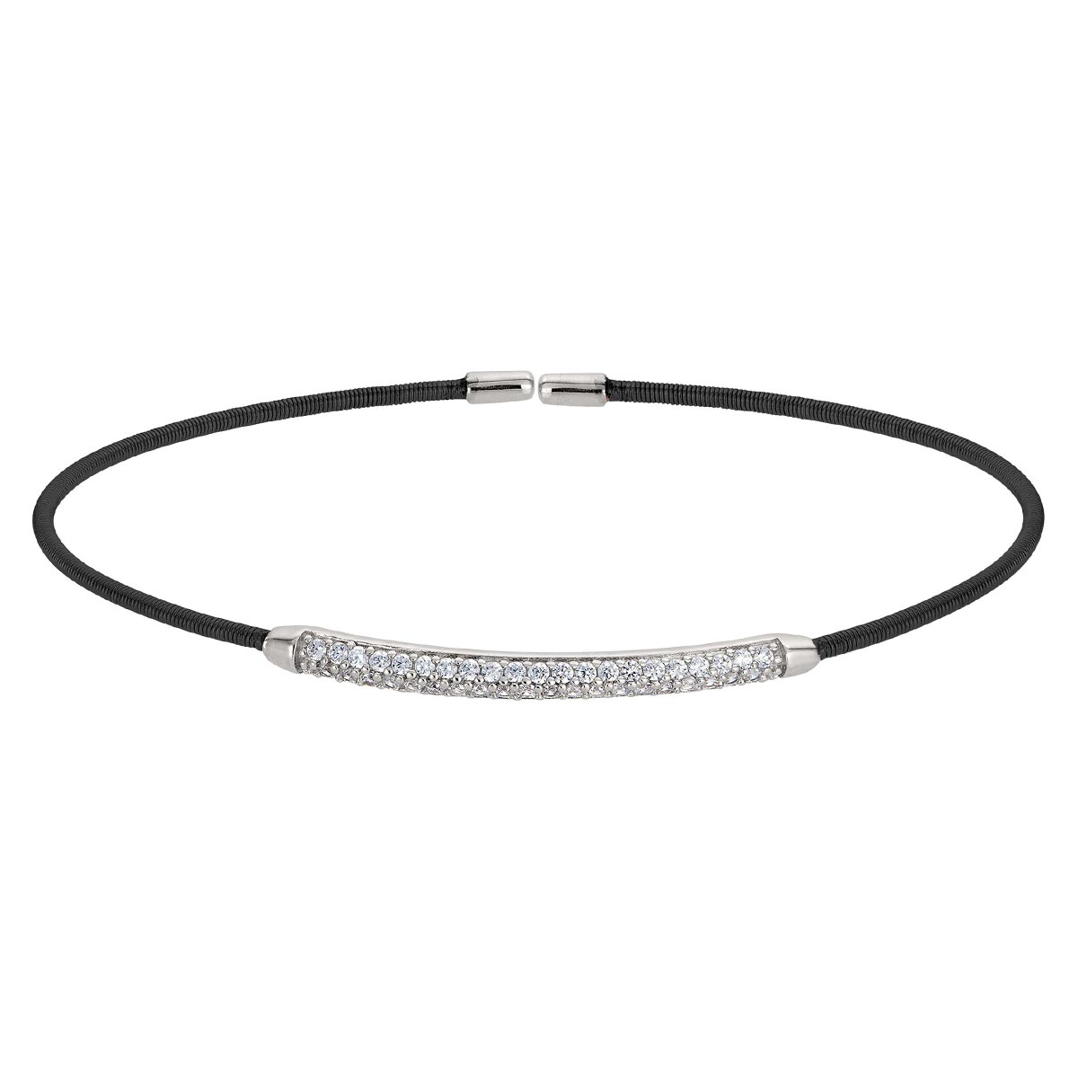 Bella Cavo Cubic Zirconia Bar Flexible Cuff Bracelet in Sterling Silver with Black Rhodium