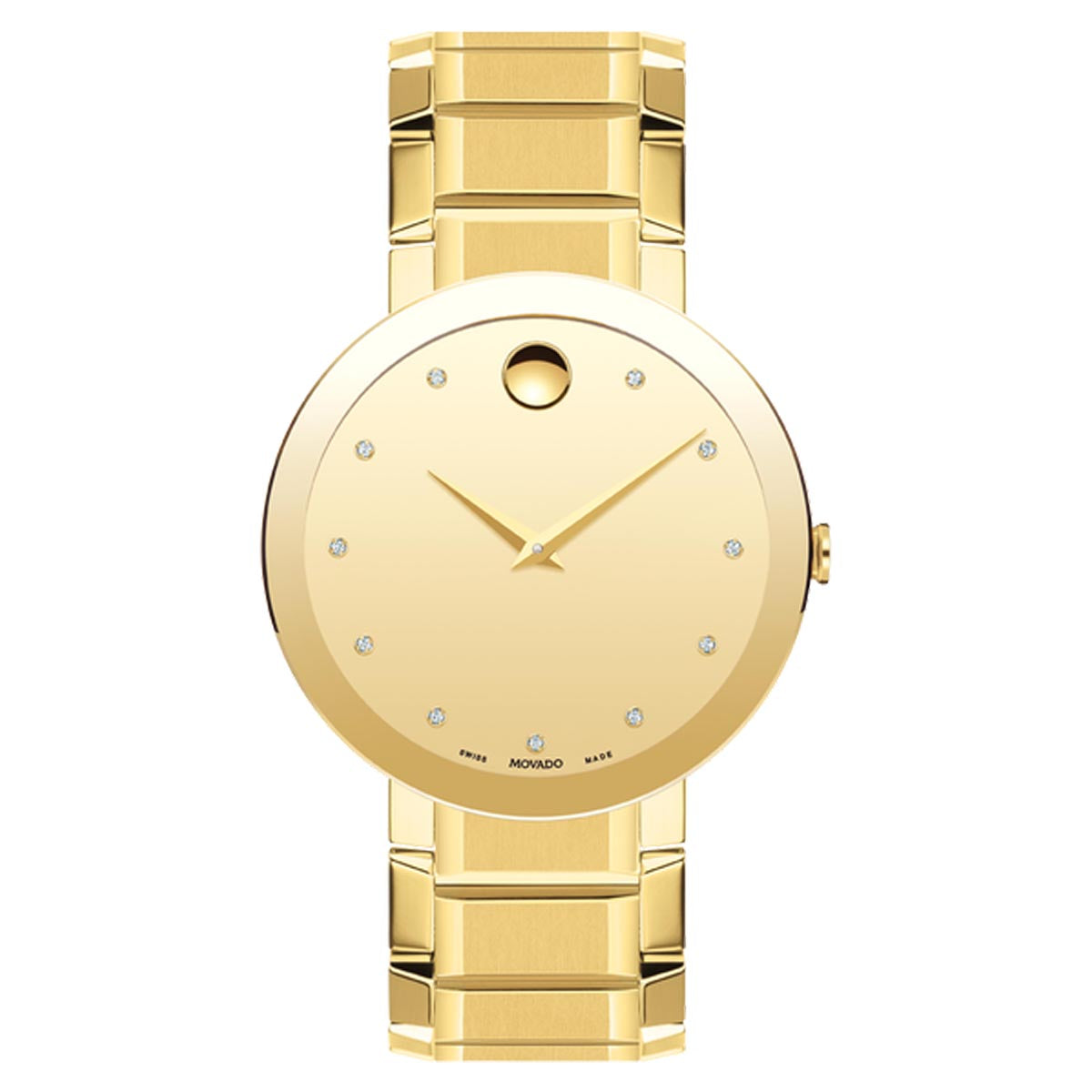 Movado Sapphire Mens Diamond Watch with Yellow Dial and Gold Toned Bracelet (Swiss quartz movement)
