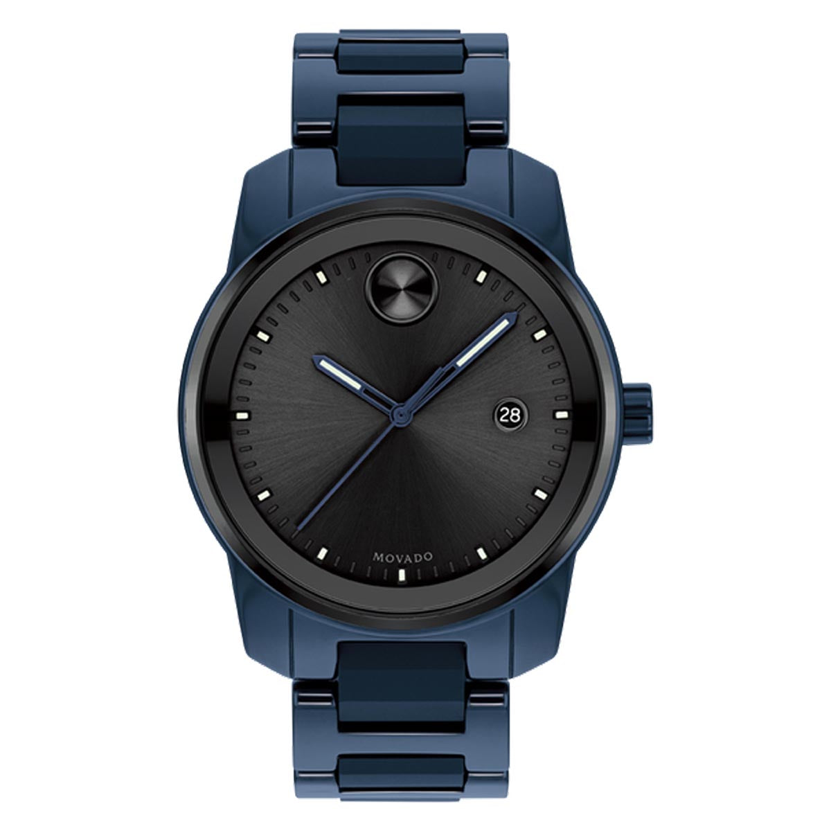 Movado Bold Mens Watch with Black Dial and Blue Ceramic Bracelet (Swiss quartz movement)