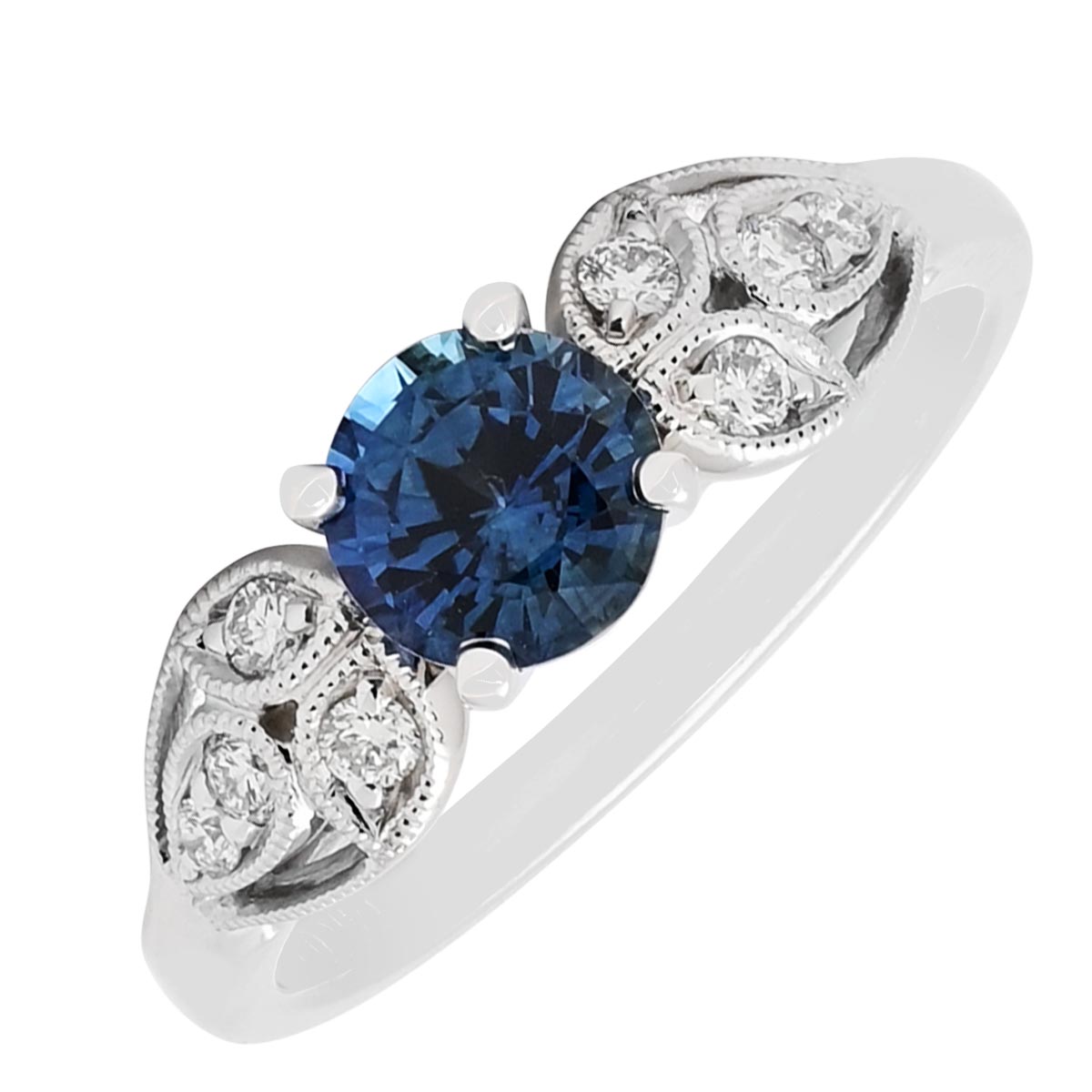 Teal Sapphire Ring in 14kt White Gold with Diamonds (1/7ct tw)
