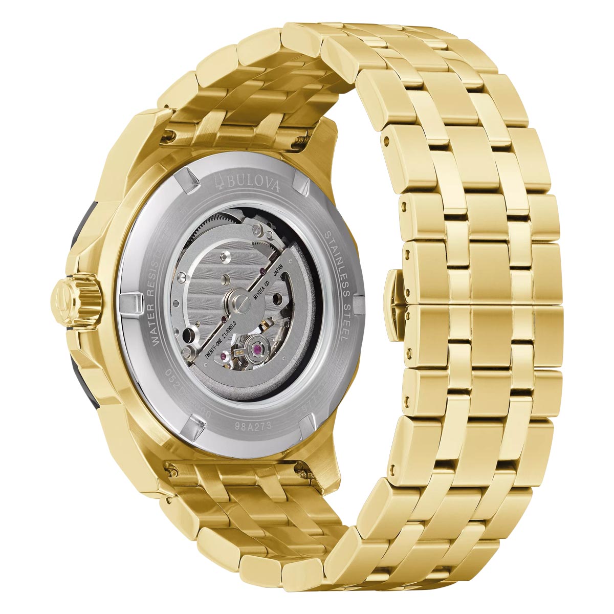 Bulova Marine Star Mens Watch with Black Dial and Yellow Ion Plated Bracelet (automatic movement)