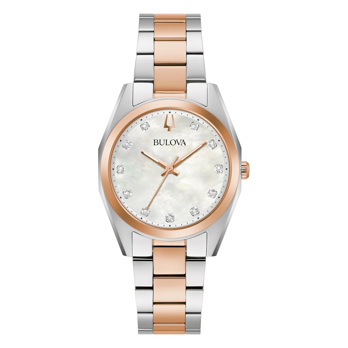Bulova Surveyor Womens Watch with Mother of Pearl Dial and Stainless Steel and Rose Gold Toned Bracelet (quartz movement)