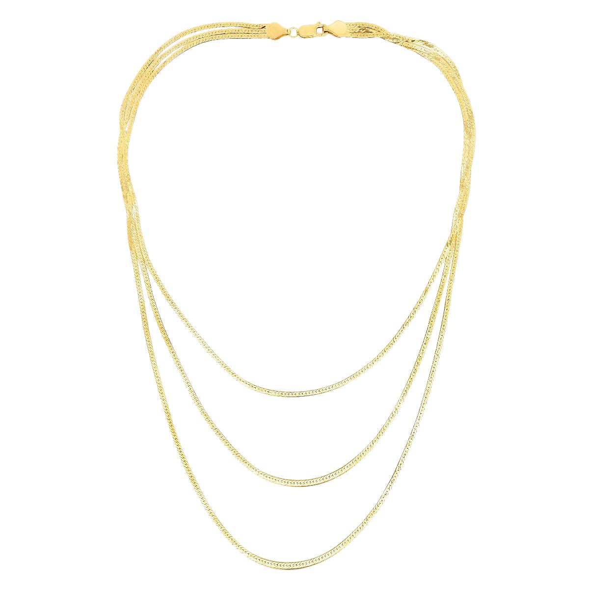 Multi Strand Herringbone Necklace in 14kt Yellow Gold