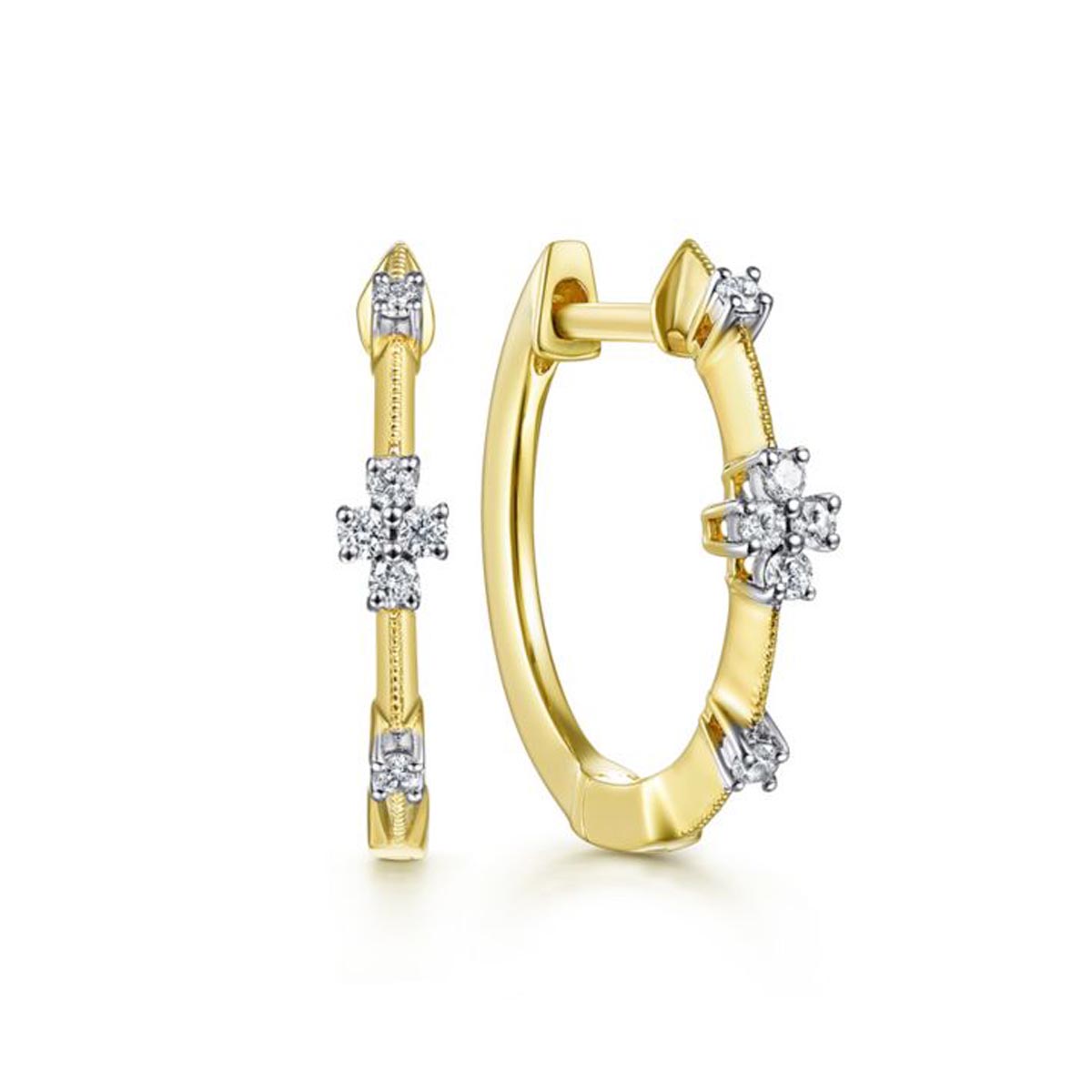 Gabriel Diamond Station Huggie Hoop Earrings in 14kt Yellow Gold (1/20ct tw)
