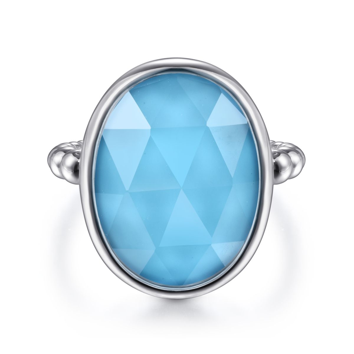Gabriel Bujukan Collection Oval Turquoise and Rock Crystal Ring in Sterling Silver (size 7)