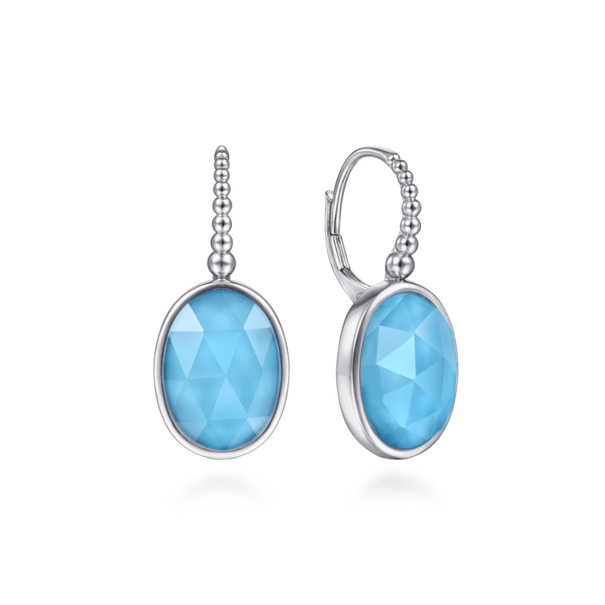 Gabriel Bujukan Collection Oval Turquoise and Rock Crystal Drop Earrings in Sterling Silver