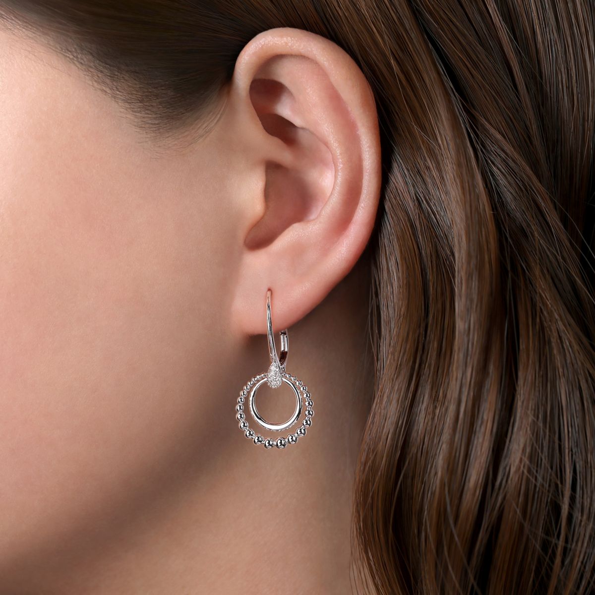 Gabriel Bujukan Collection White Sapphire Circle Earrings in Sterling Silver