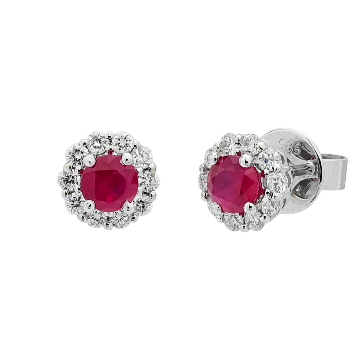Ruby Halo Stud Earrings in 14kt White Gold with Diamonds (1/4ct tw)