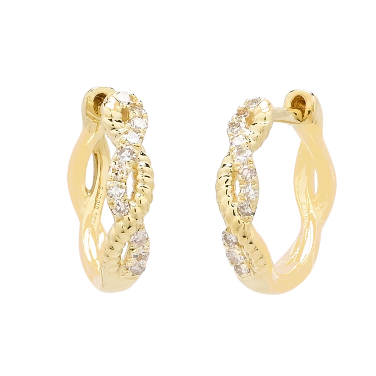 Diamond Twist Huggie Hoop Earrings in 10kt Yellow Gold (1/10ct tw)