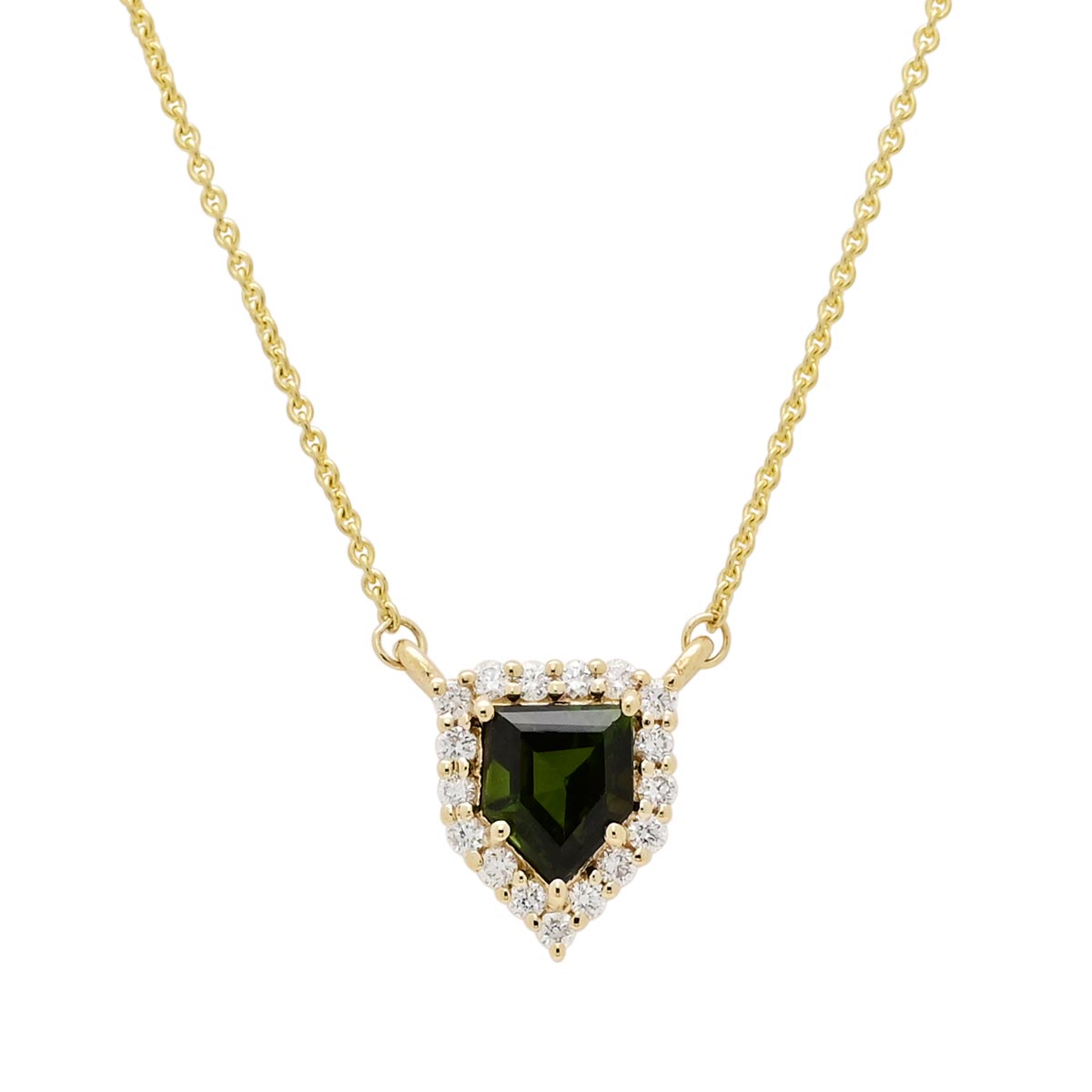 Maine Green Tourmaline Necklace in 14kt Yellow Gold with Diamonds (1/7ct tw)