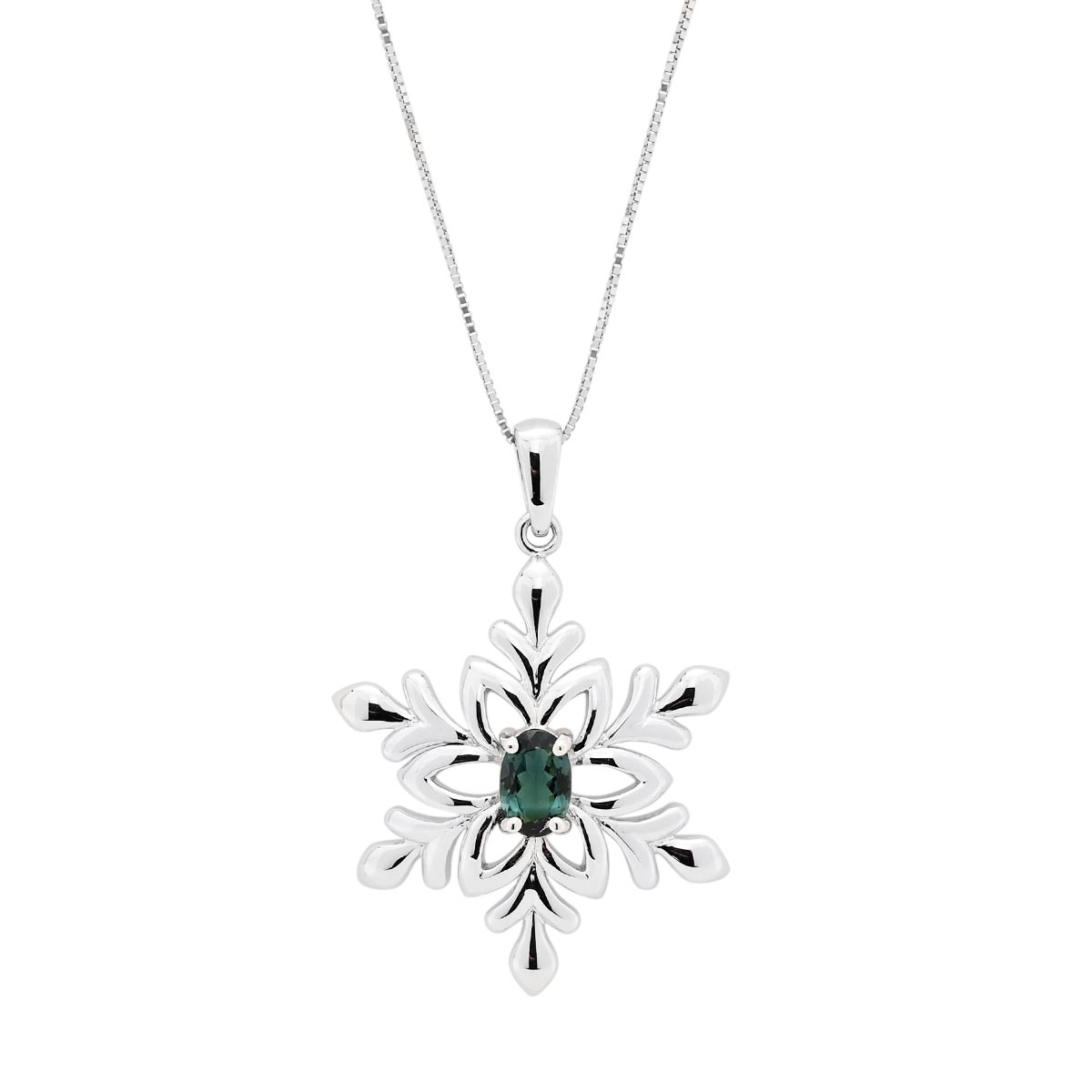 Maine Indicolite Tourmaline Snowflake Necklace in 14kt White Gold