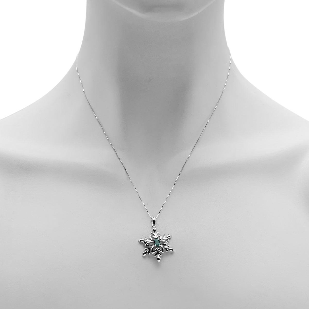 Maine Indicolite Tourmaline Snowflake Necklace in 14kt White Gold