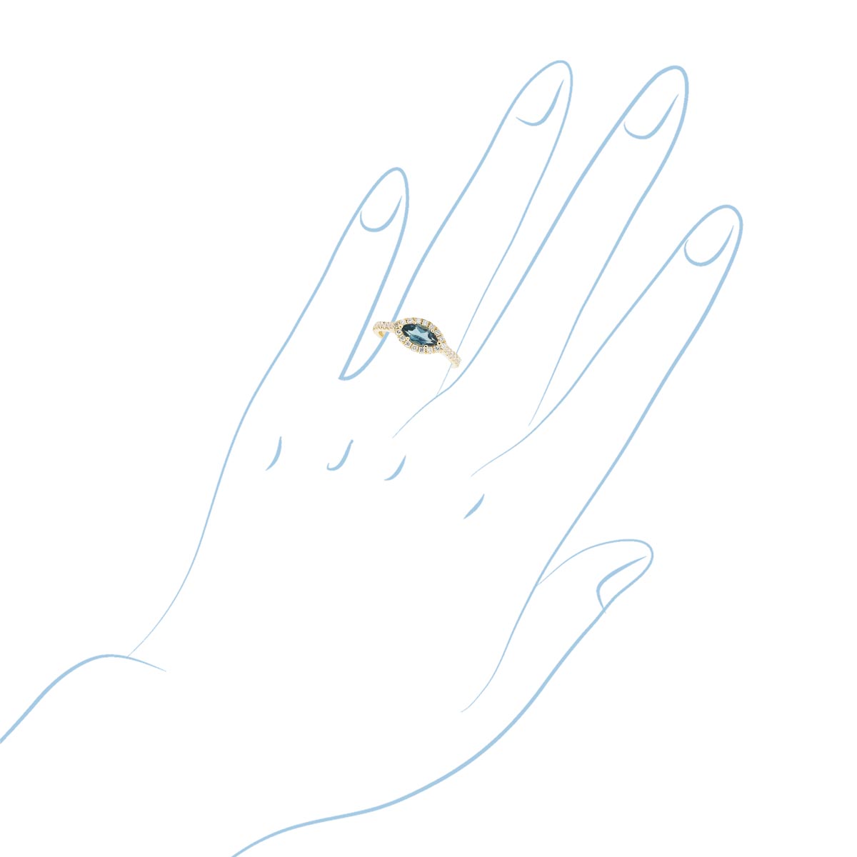 Maine Indicolite Tourmaline East West Marquise Halo Ring in 14kt Yellow Gold with Diamonds (3/8ct tw)
