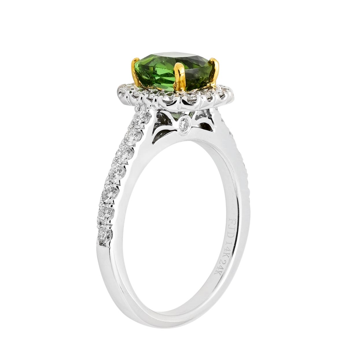Maine Green Tourmaline Ring in 14kt White and Yellow Gold with Diamonds (5/8ct tw)