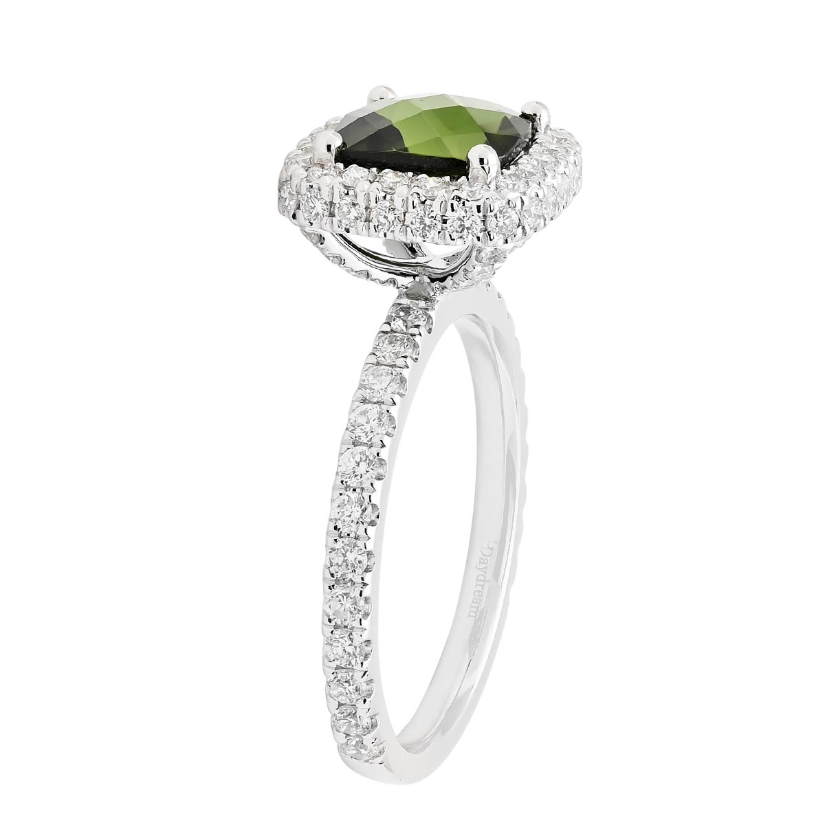 Maine Green Tourmaline Cushion Halo Ring in 14kt White Gold with Diamonds (3/8ct tw)