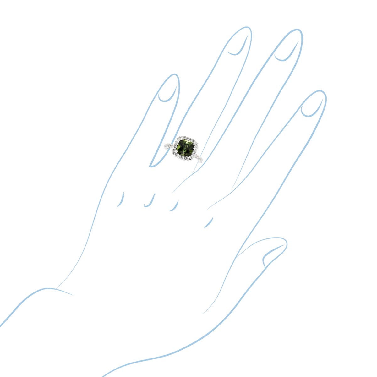 Maine Green Tourmaline Cushion Halo Ring in 14kt White Gold with Diamonds (3/8ct tw)