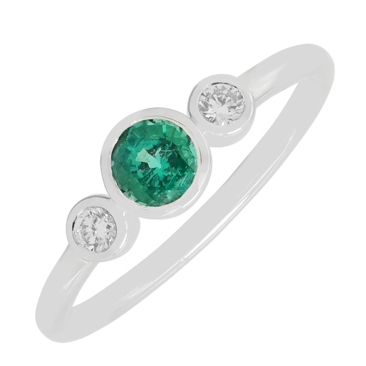 Emerald Ring in 18kt White Gold with Diamonds (1/10ct tw)