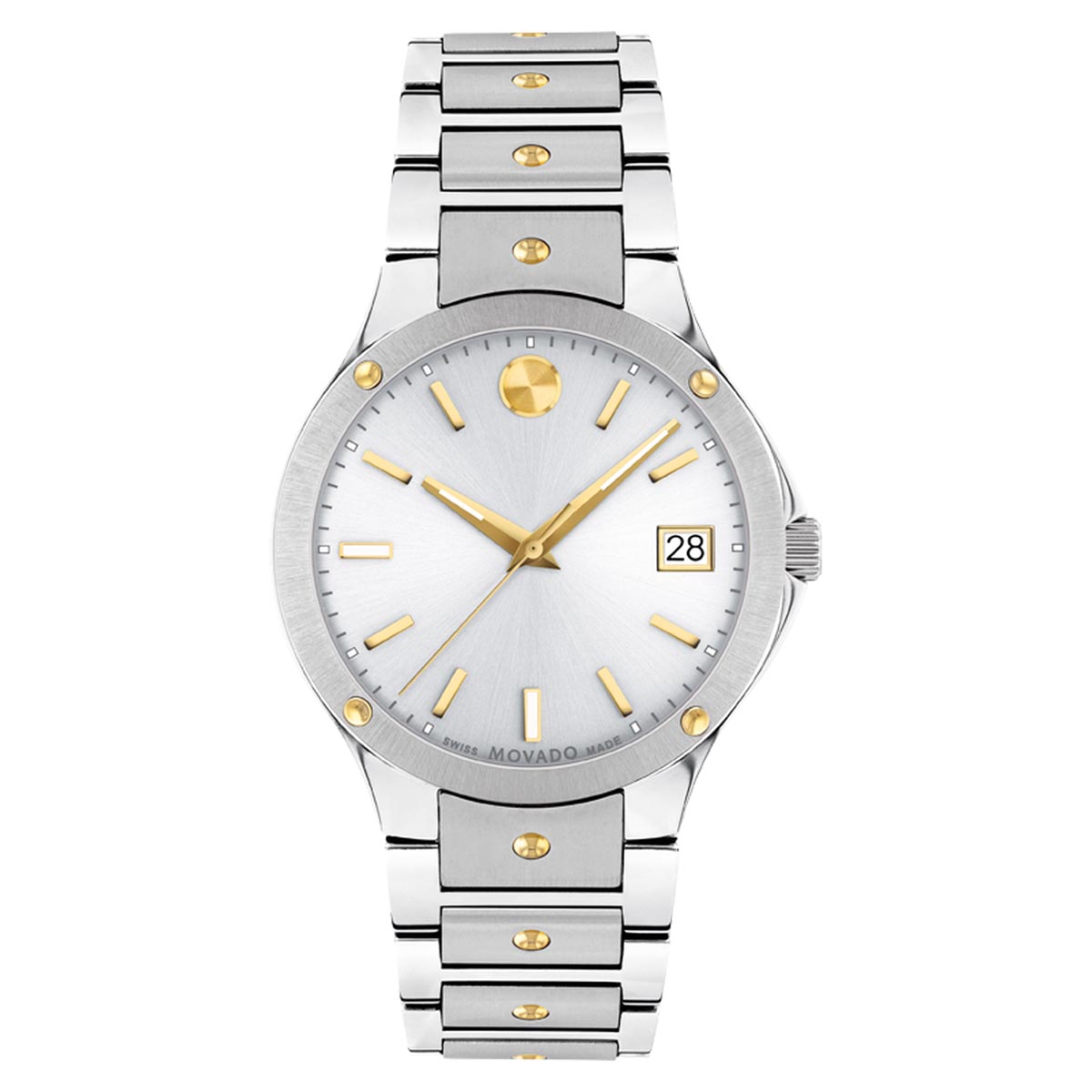 Movado SE Womens Watch with White Dial and Stainless Steel and Yellow Gold Toned Bracelet (Swiss quartz movement)
