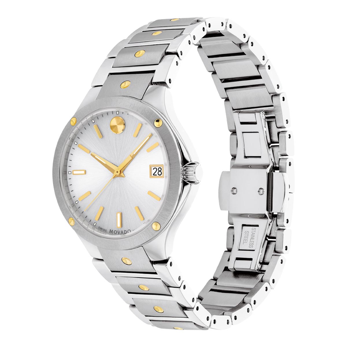 Movado SE Womens Watch with White Dial and Stainless Steel and Yellow Gold Toned Bracelet (Swiss quartz movement)