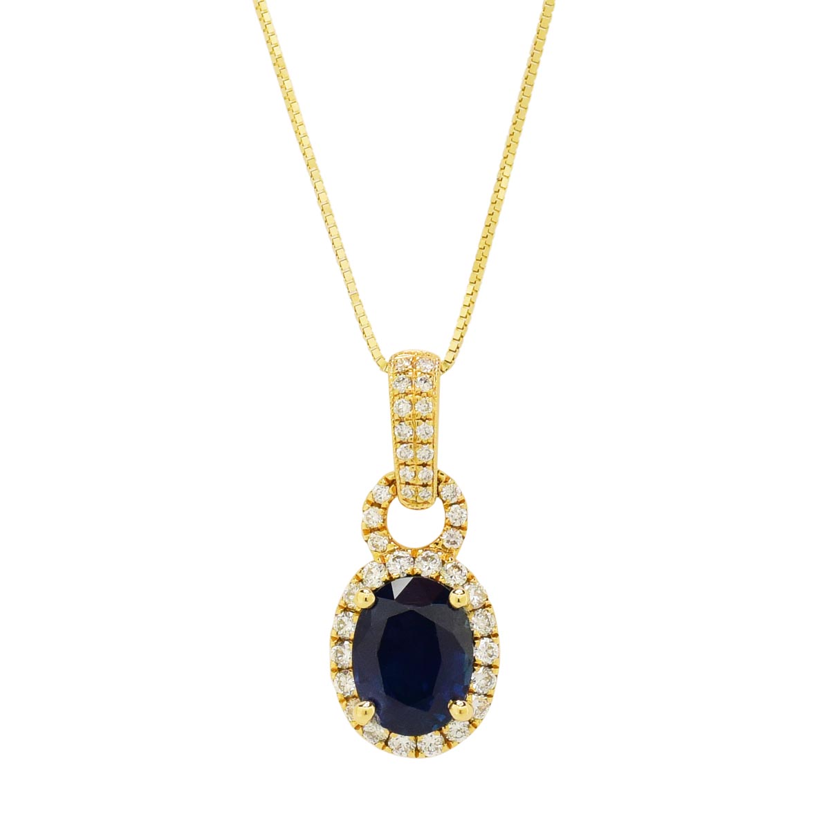 Oval Sapphire Necklace in 14kt Yellow Gold with Diamonds (1/4ct tw)