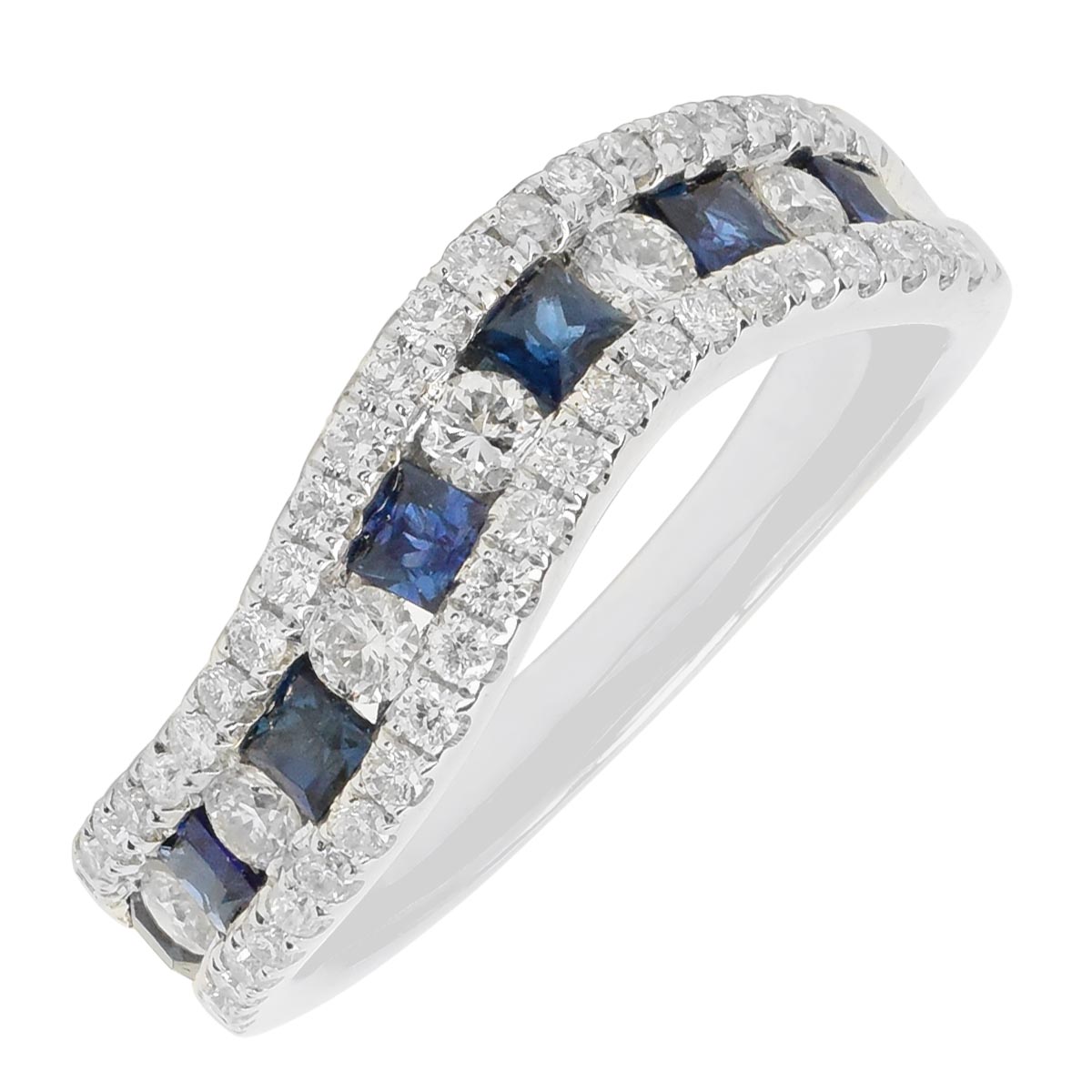 Princess Cut Sapphire Curved Band in 14kt White Gold with Diamonds (1/2ct tw)