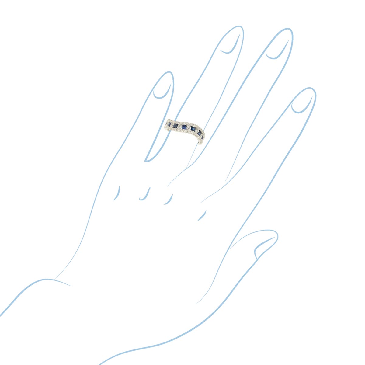 Princess Cut Sapphire Curved Band in 14kt White Gold with Diamonds (1/2ct tw)