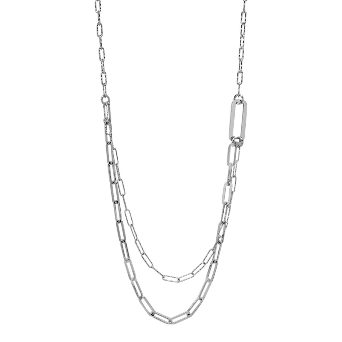 Double Paperclip Strand Fashion Necklace in Sterling Silver