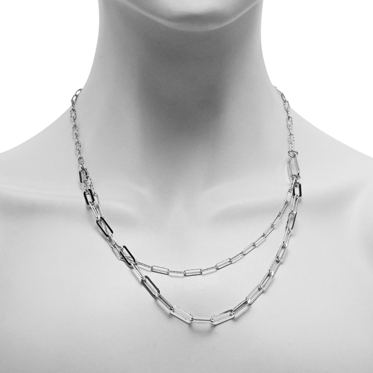 Double Paperclip Strand Fashion Necklace in Sterling Silver
