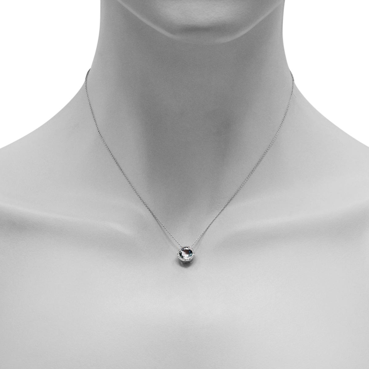 Madison L Blue Topaz Halo Necklace in 14kt White Gold with Diamonds (1/20ct tw)