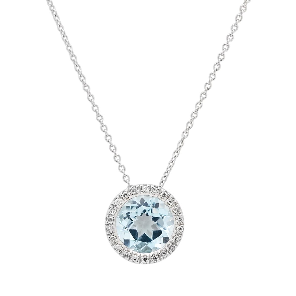 Madison L Blue Topaz Halo Necklace in 14kt White Gold with Diamonds (1/20ct tw)