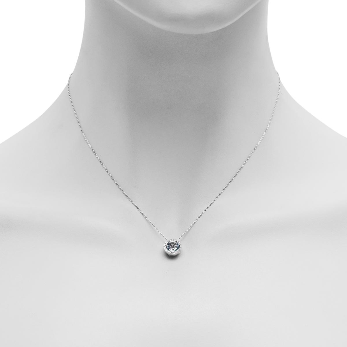 Madison L Blue Topaz Halo Necklace in 14kt White Gold with Diamonds (1/20ct tw)
