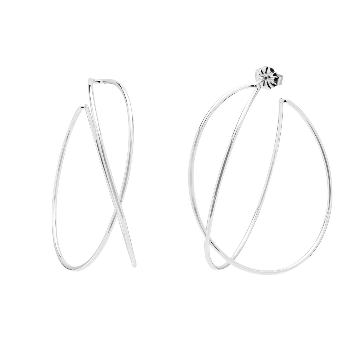 Double Crossover Hoop Earrings in Sterling Silver