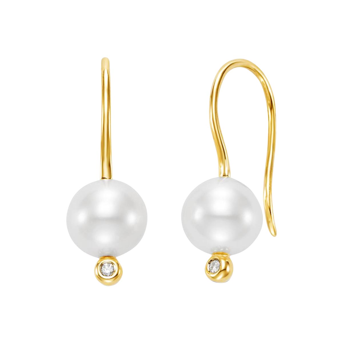 Mastoloni Cultured Freshwater Pearl Dangle Earrings in 14kt White Gold with Diamonds (8-8.5mm pearls and .02ct tw)