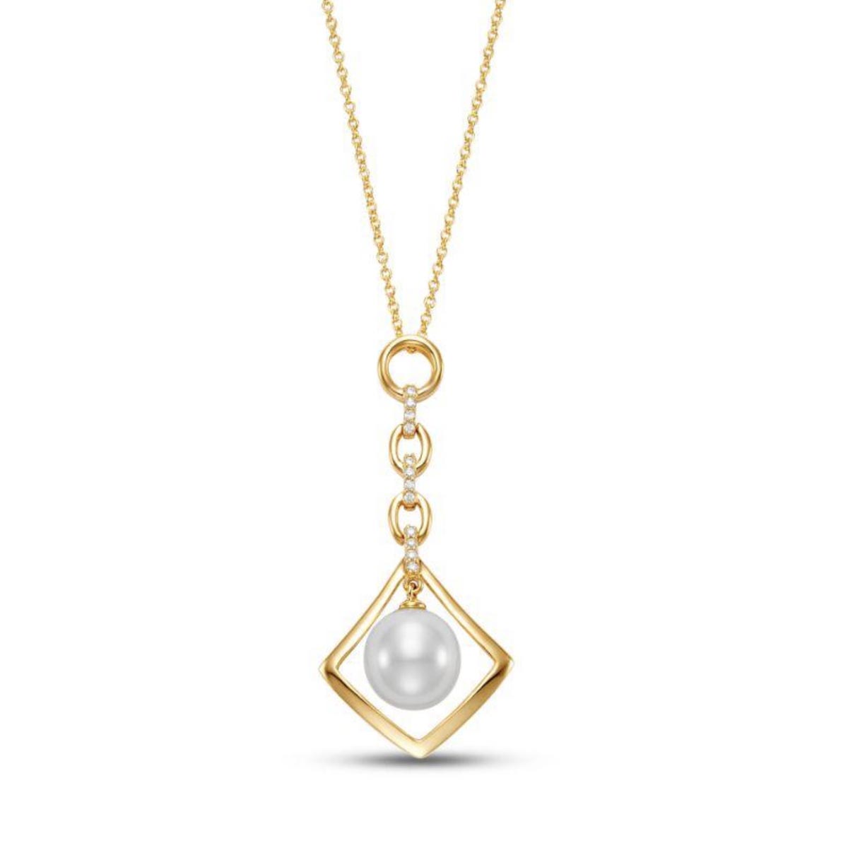 Mastoloni Cultured Freshwater Pearl Necklace in 18kt Yellow Gold with Diamonds (9-9.5mm pearl and .05ct tw)