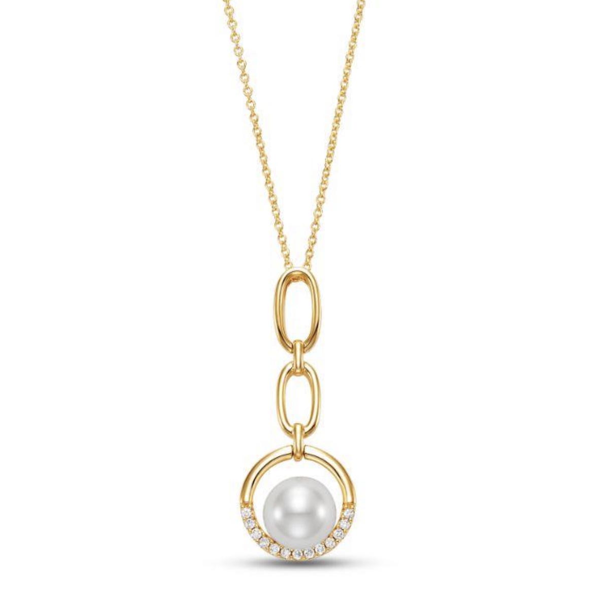 Mastoloni Cultured Freshwater Pearl Necklace in 18kt Yellow Gold with Diamonds (8-8.5mm pearl and 1/10ct tw)